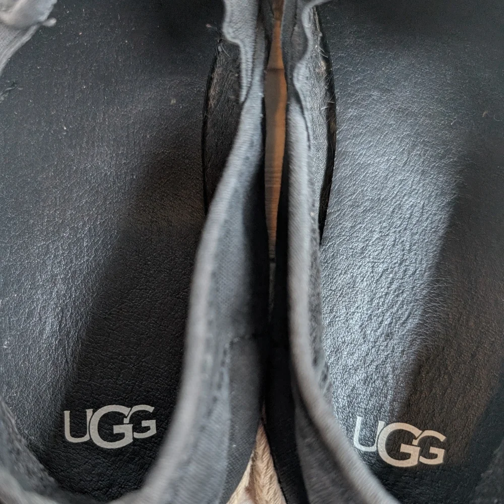 Ugg Slip on Espadrille Canvas Shoes Black Tan Women's Size 8